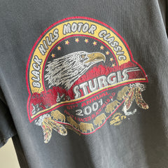 T-shirt avant et arrière Sturgis 2001 - peinture tachée et délavée