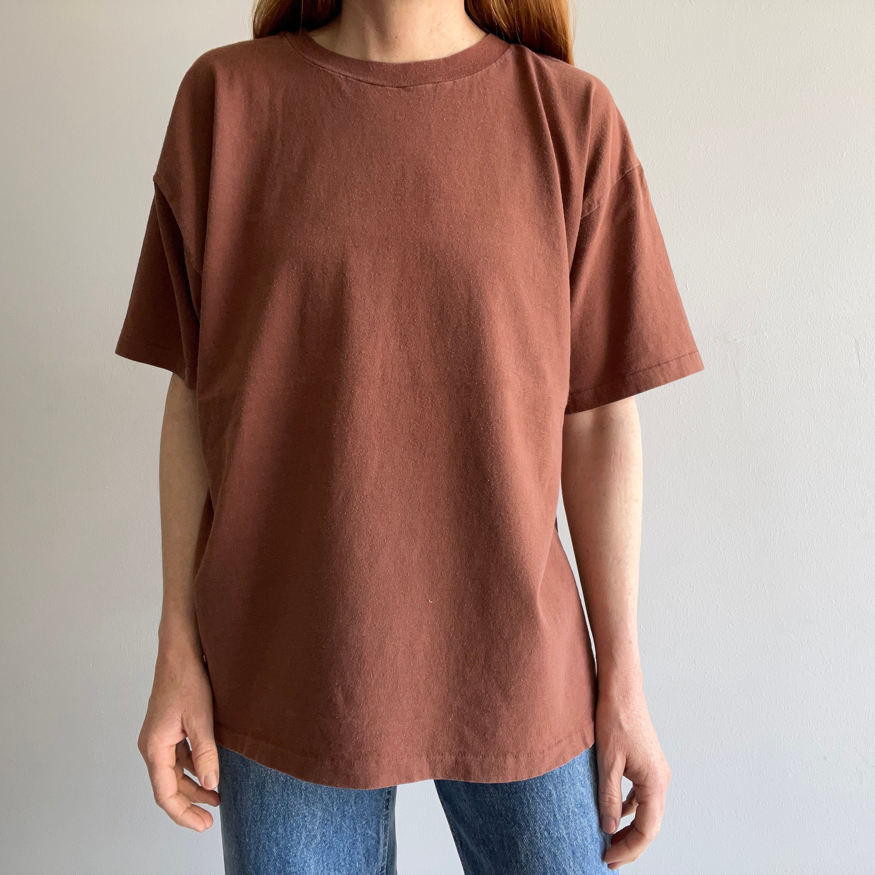 1990s Hanes Her Way Latte Brown Cotton T-Shirt