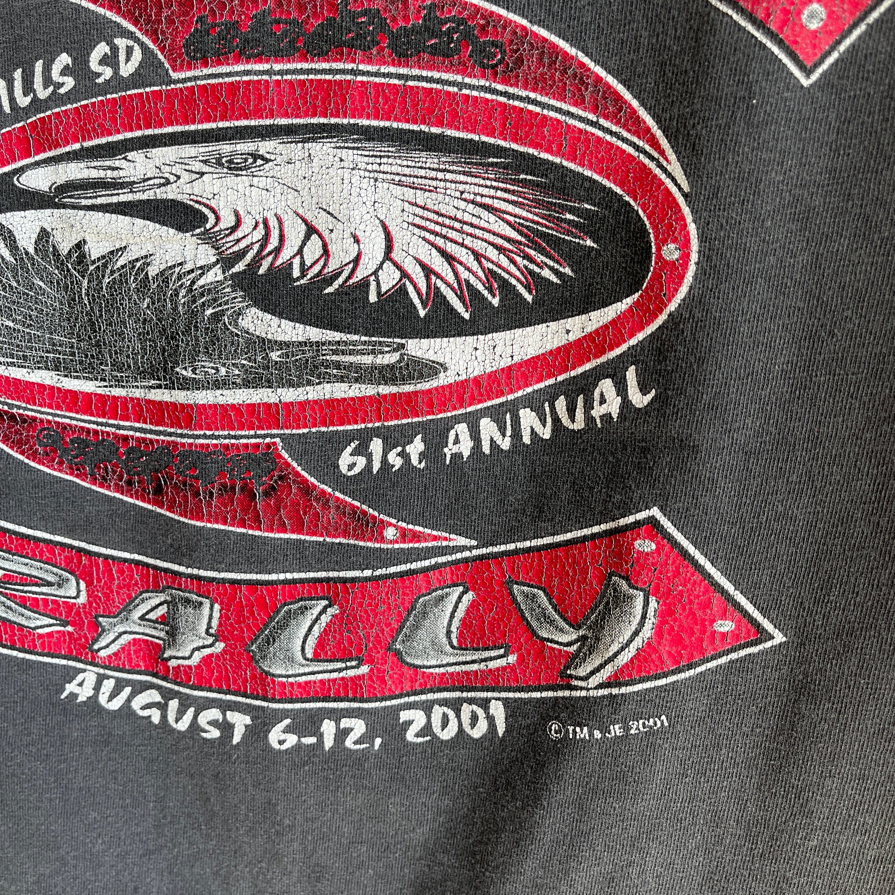 T-shirt avant et arrière Sturgis 2001 - peinture tachée et délavée