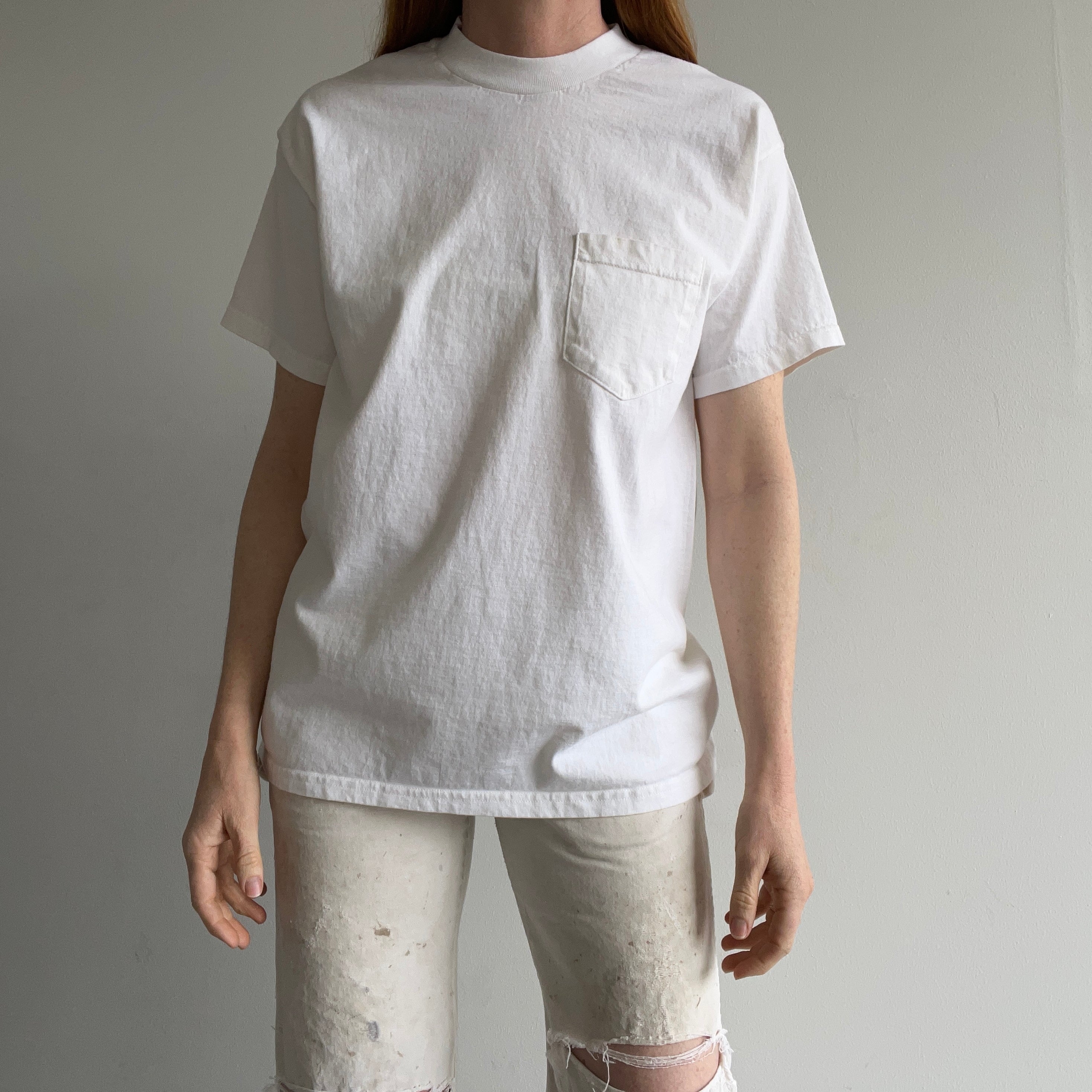 T-shirt à poche en coton blanc des années 1980/90