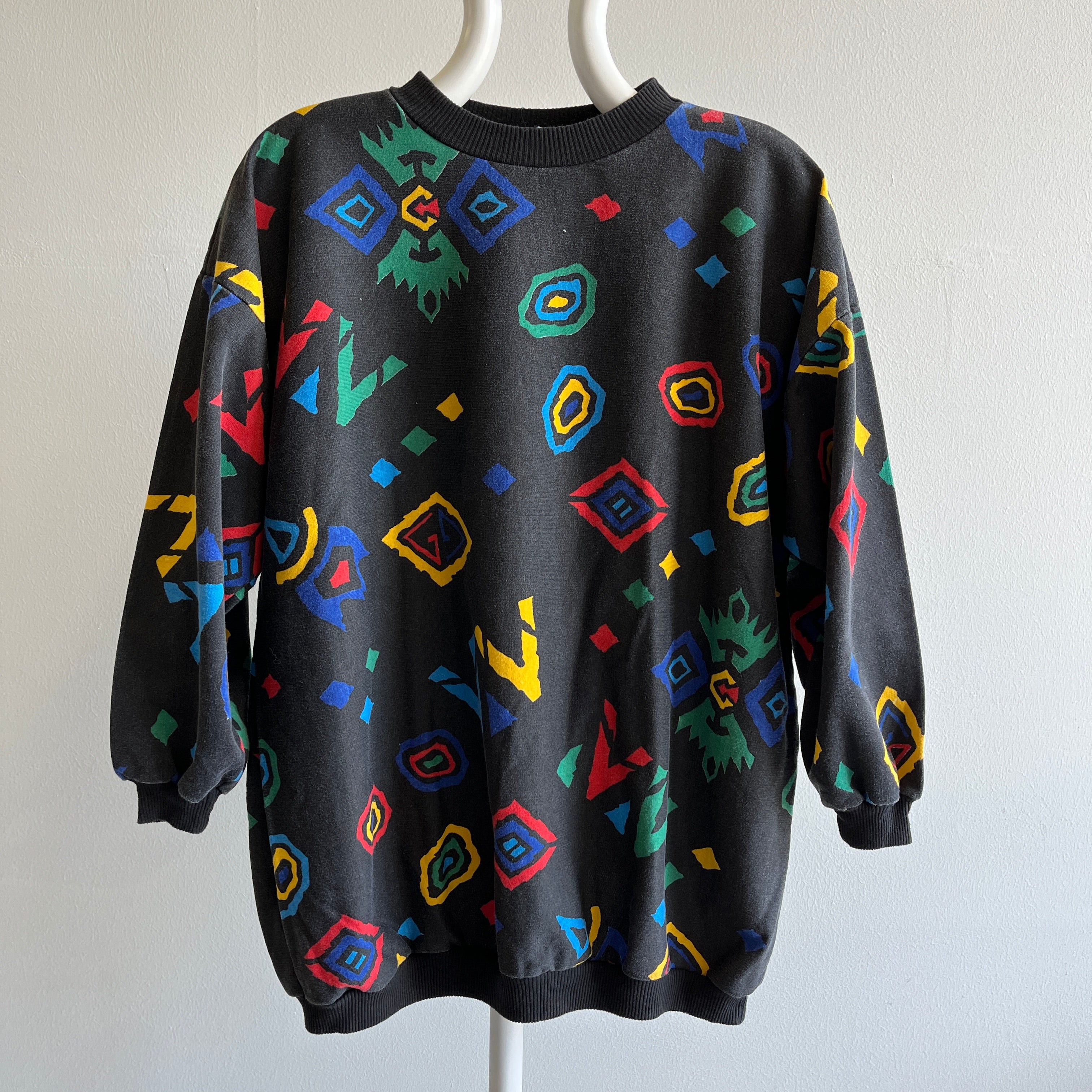 1980s Fun Print Lightweight 3/4 Sleeve Sweatshirt