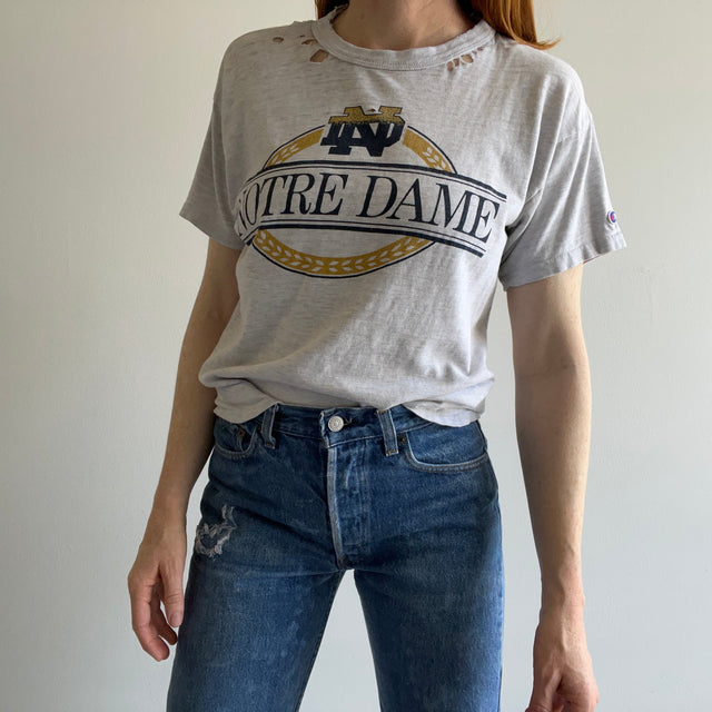 1980s Tattered and Torn Notre Dame Champion Brand T-Shirt - WOW