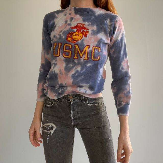 1980s DIY Tie Dyed United States Marine Corps Sweat-shirt de plus petite taille