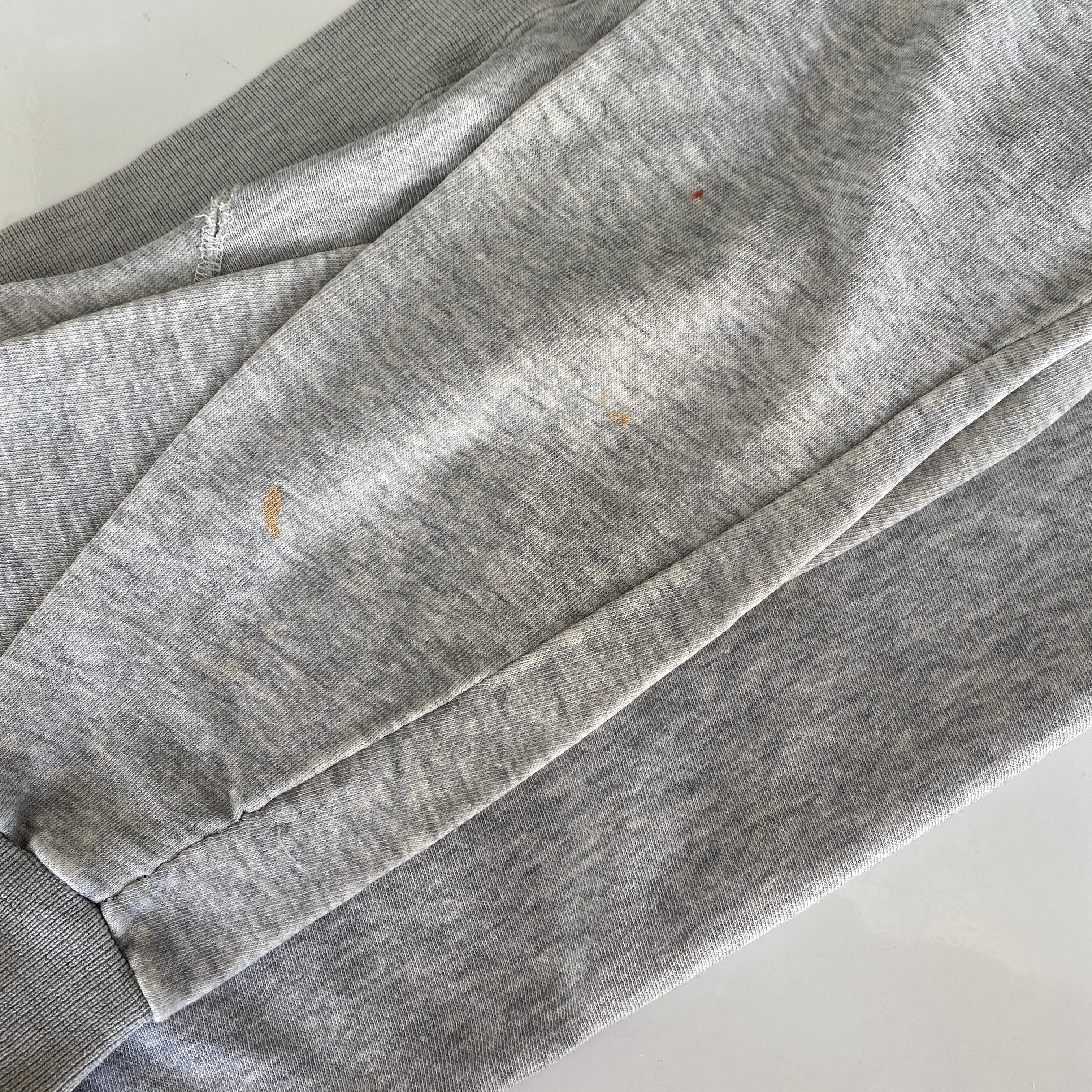 1970/80s Super Thrashed Mended Paper Thin Blank Grey Sweatshirt