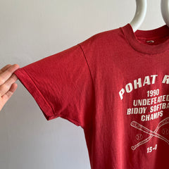 1990 Pohat Red Softball Champs Faded and Worn T-Shirt by Screen Stars