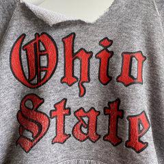 1980s Discus Brand Ohio State Plus petite taille Pull Cut Neck Hoodie avec une pochette déchirée