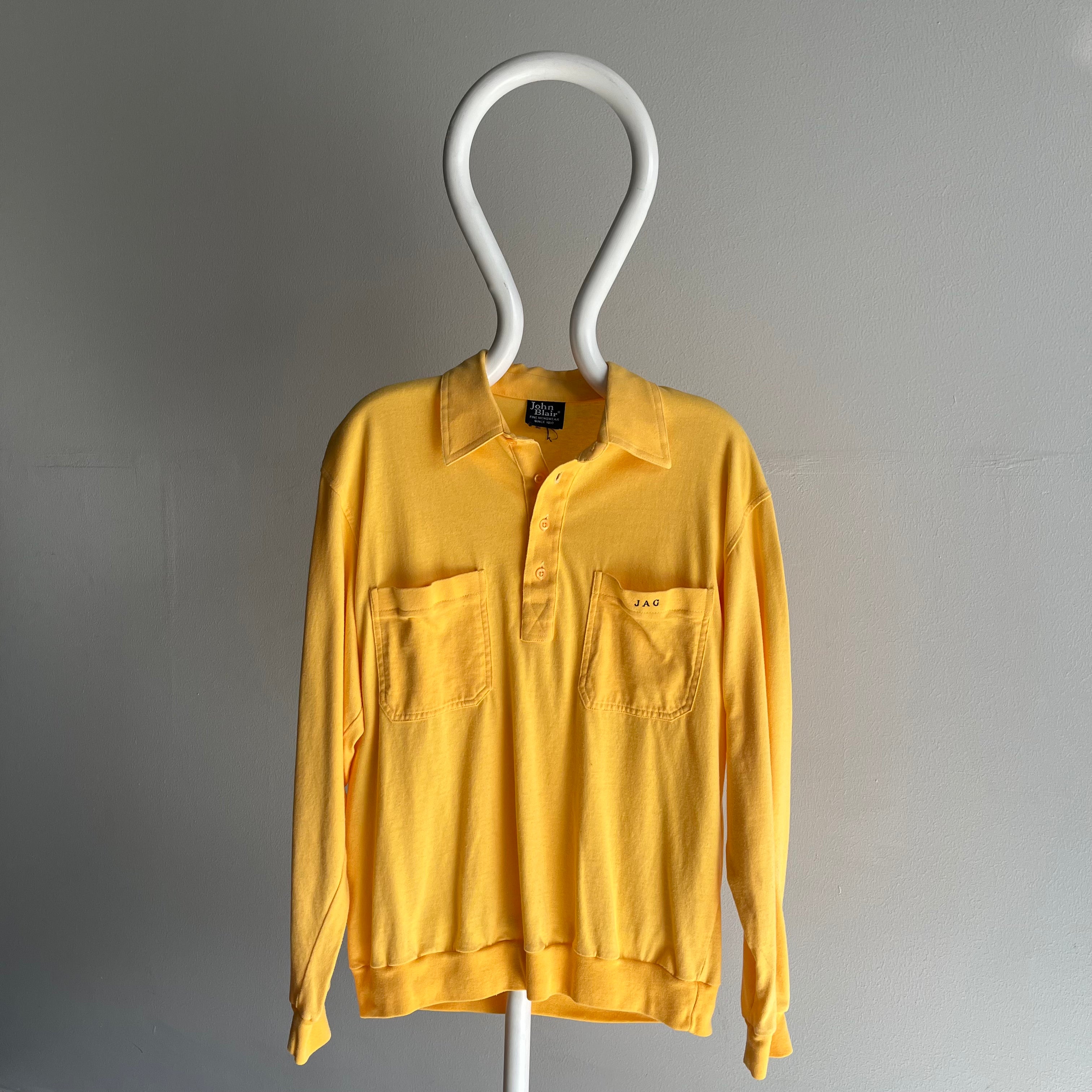 1980s Soft Lightweight Long Sleeve Collared Jersey Shirt with J.A.G. Initials