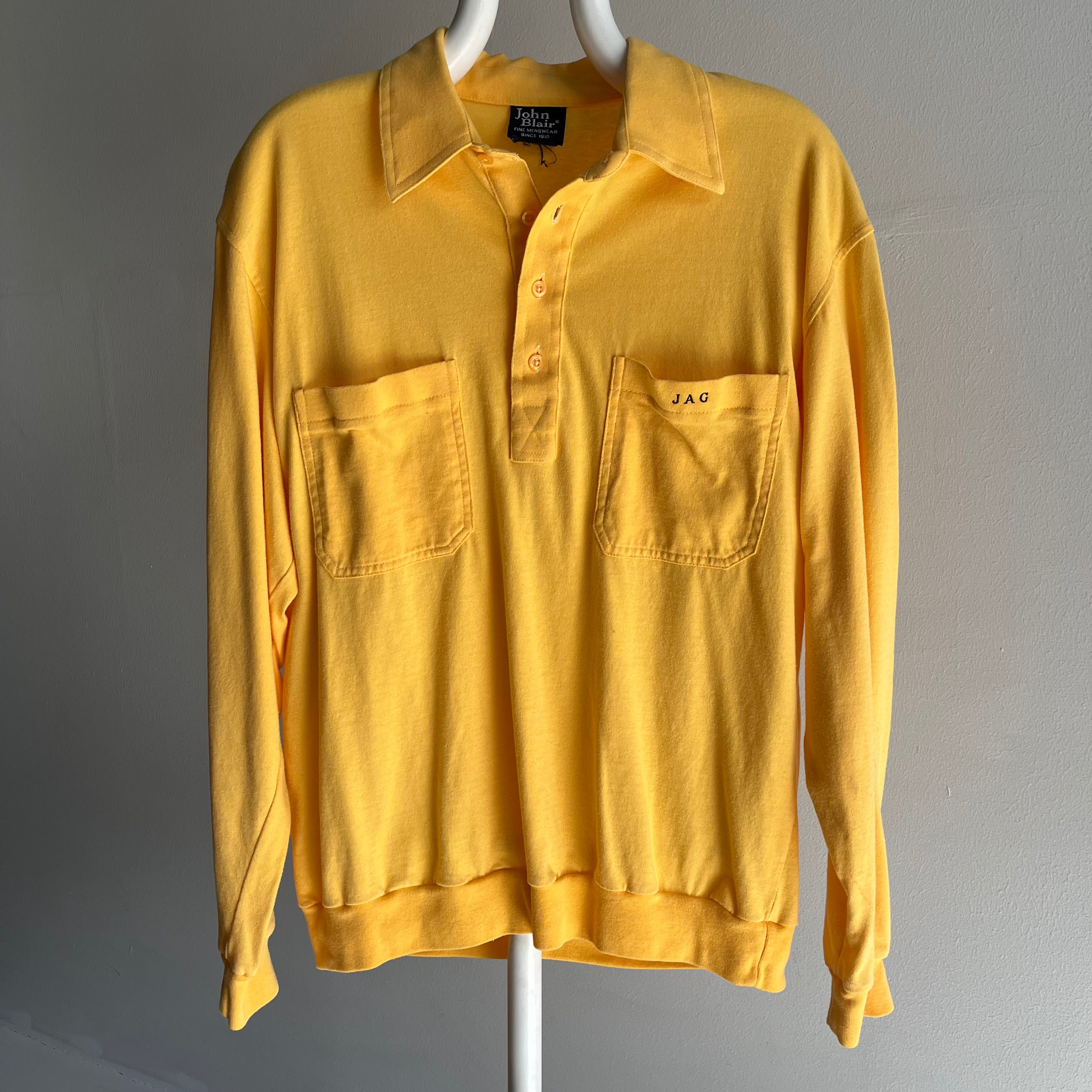 Chemise en jersey à manches longues douce et légère des années 1980 avec initiales JAG
