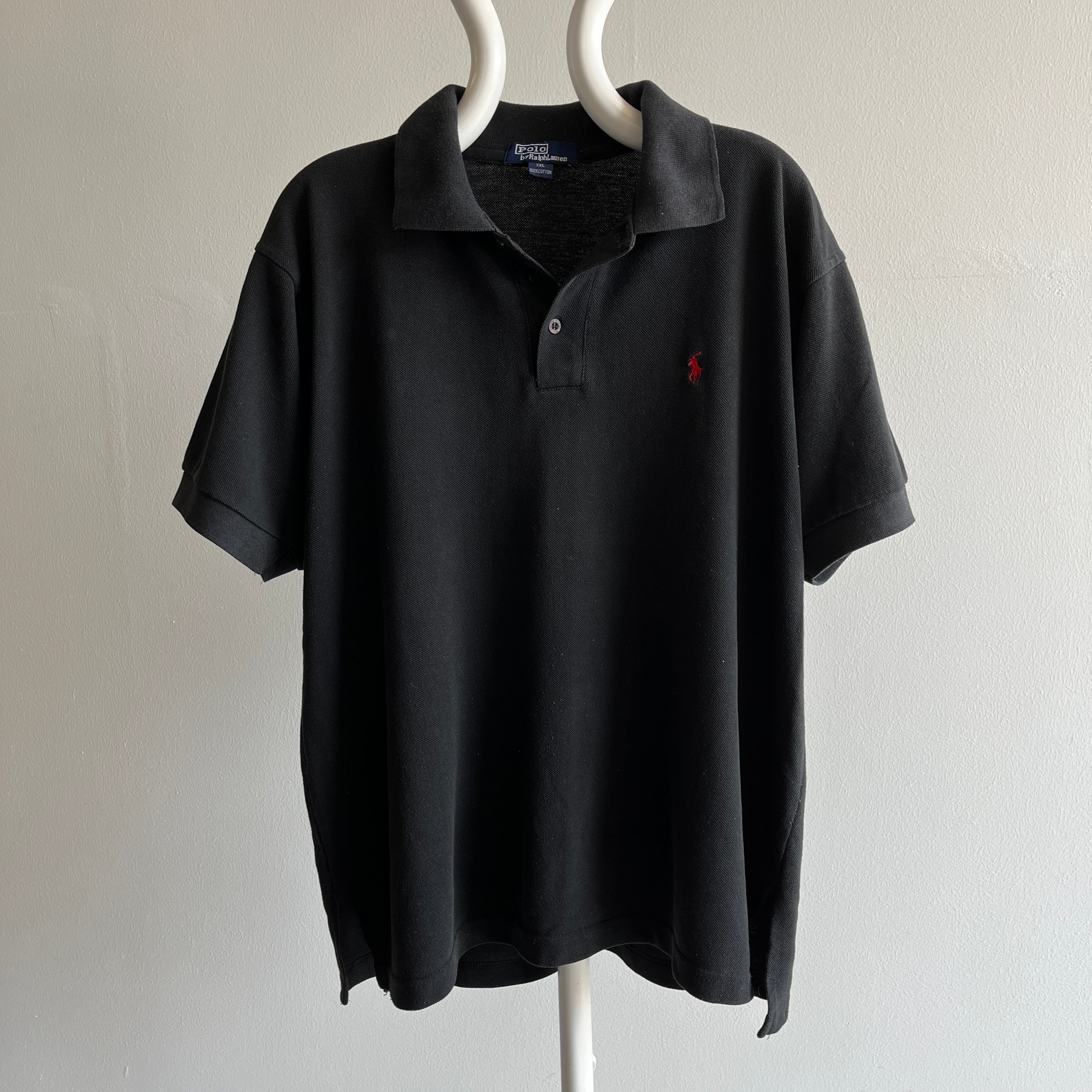 1990s XXL Ralph Lauren Blanc Polo T-Shirt Noir