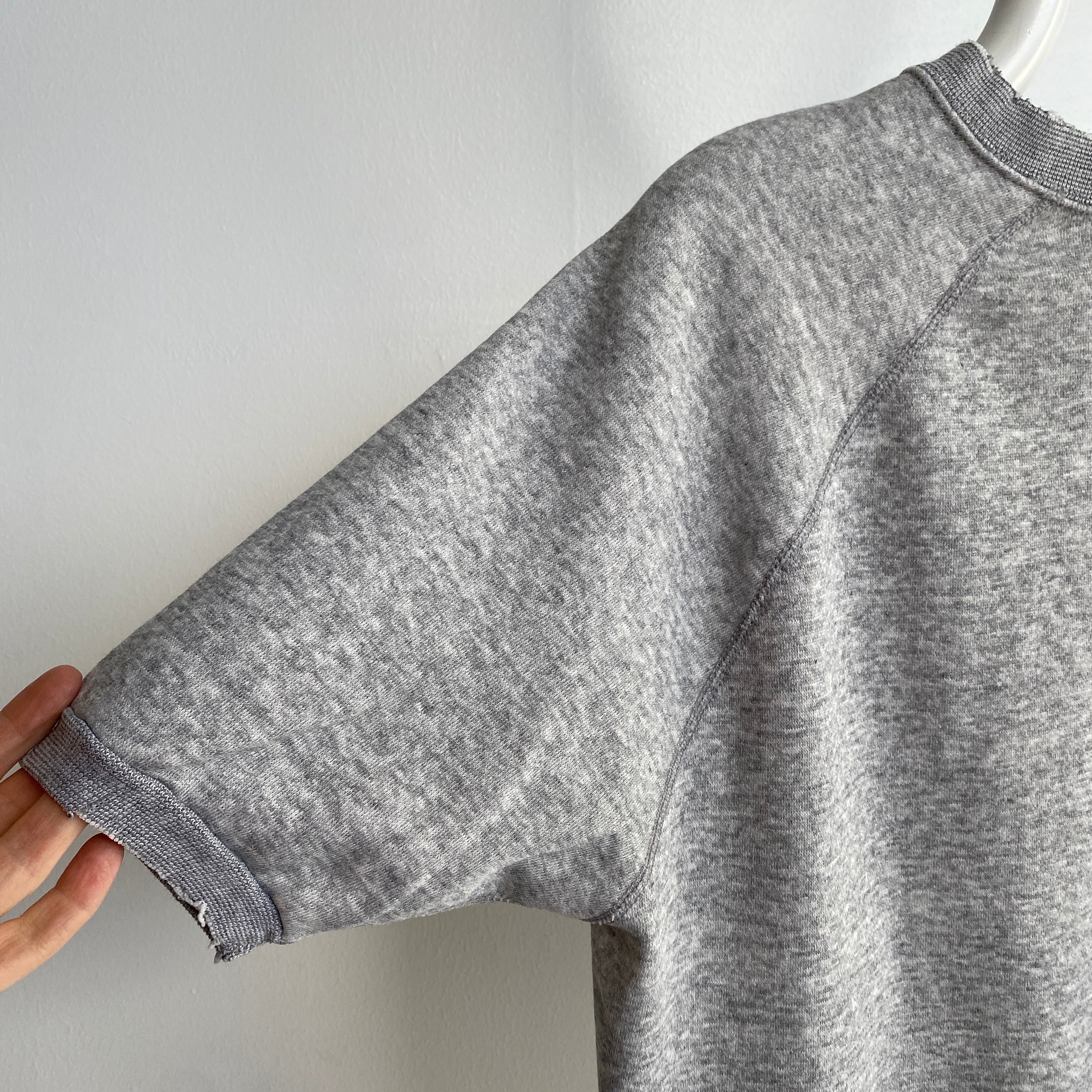 1970s Shredded/Tattering Oversized Blank Gray Warm Up - SO RAD!