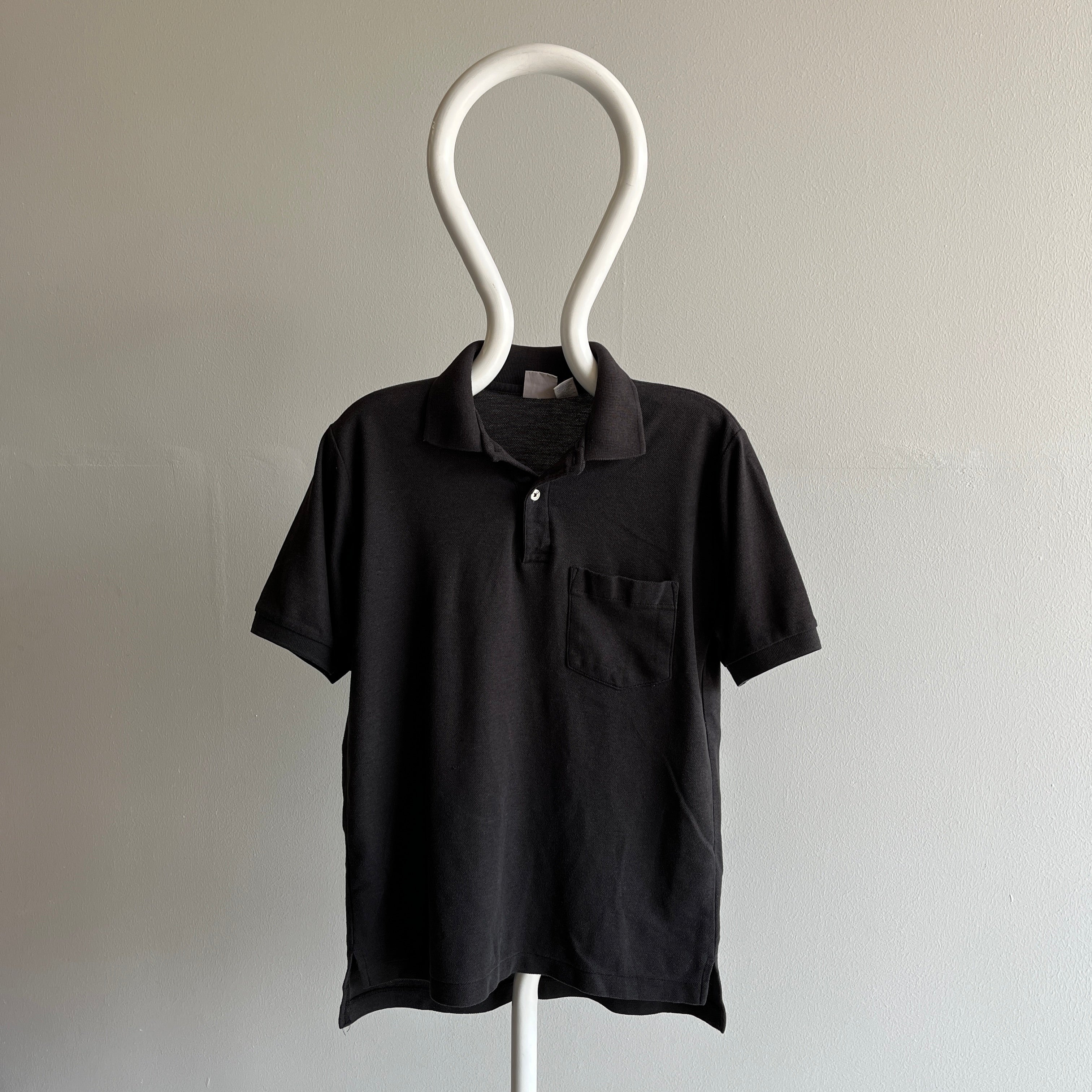 1990s Blank Black Pocket Polo T-Shirt