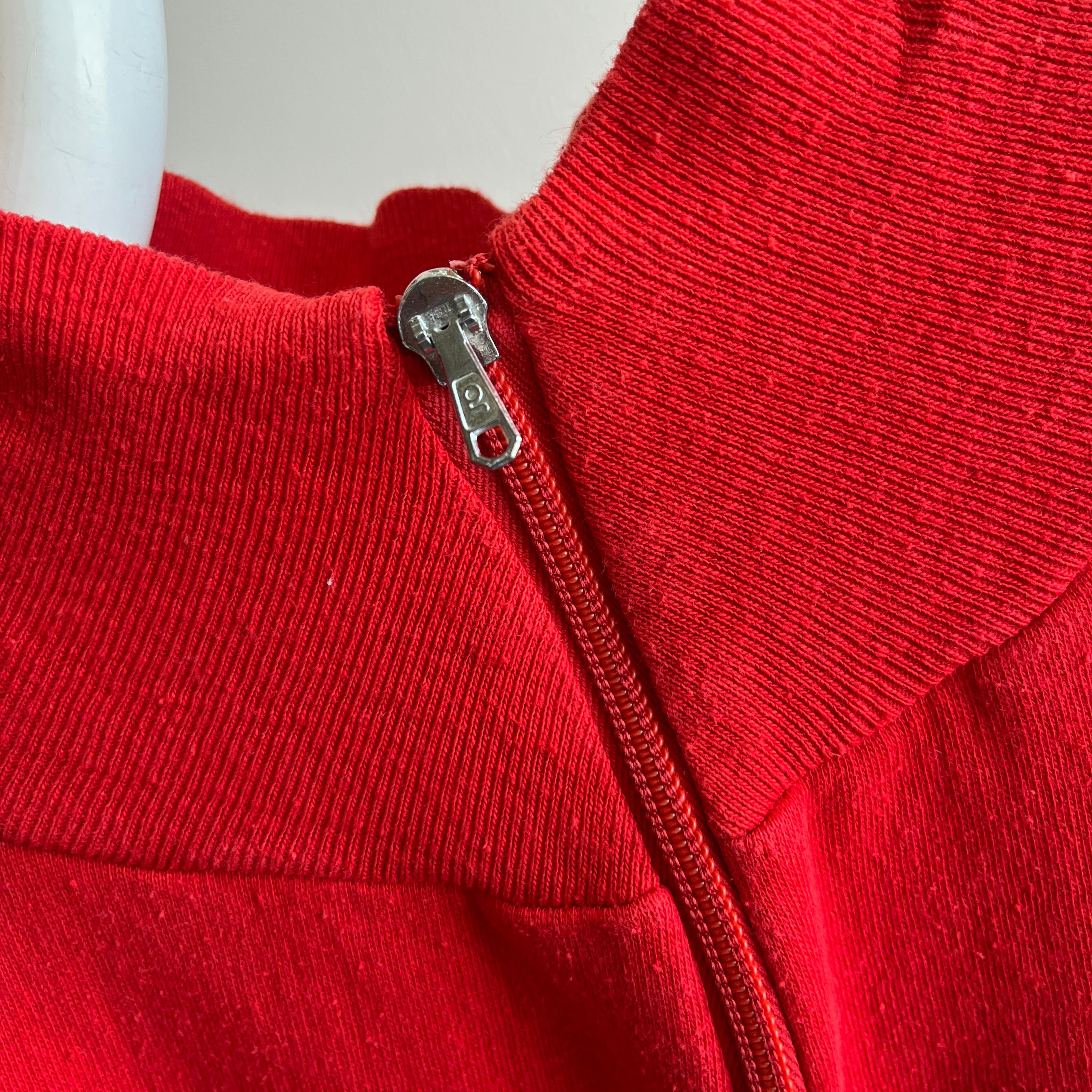 1970s Rad and Unusual Cut Red Quarter Zip Sweatshirt with Pockets!!  by VanCort