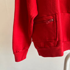 1970s Rad and Unusual Cut Red Quarter Zip Sweatshirt with Pockets!!  by VanCort