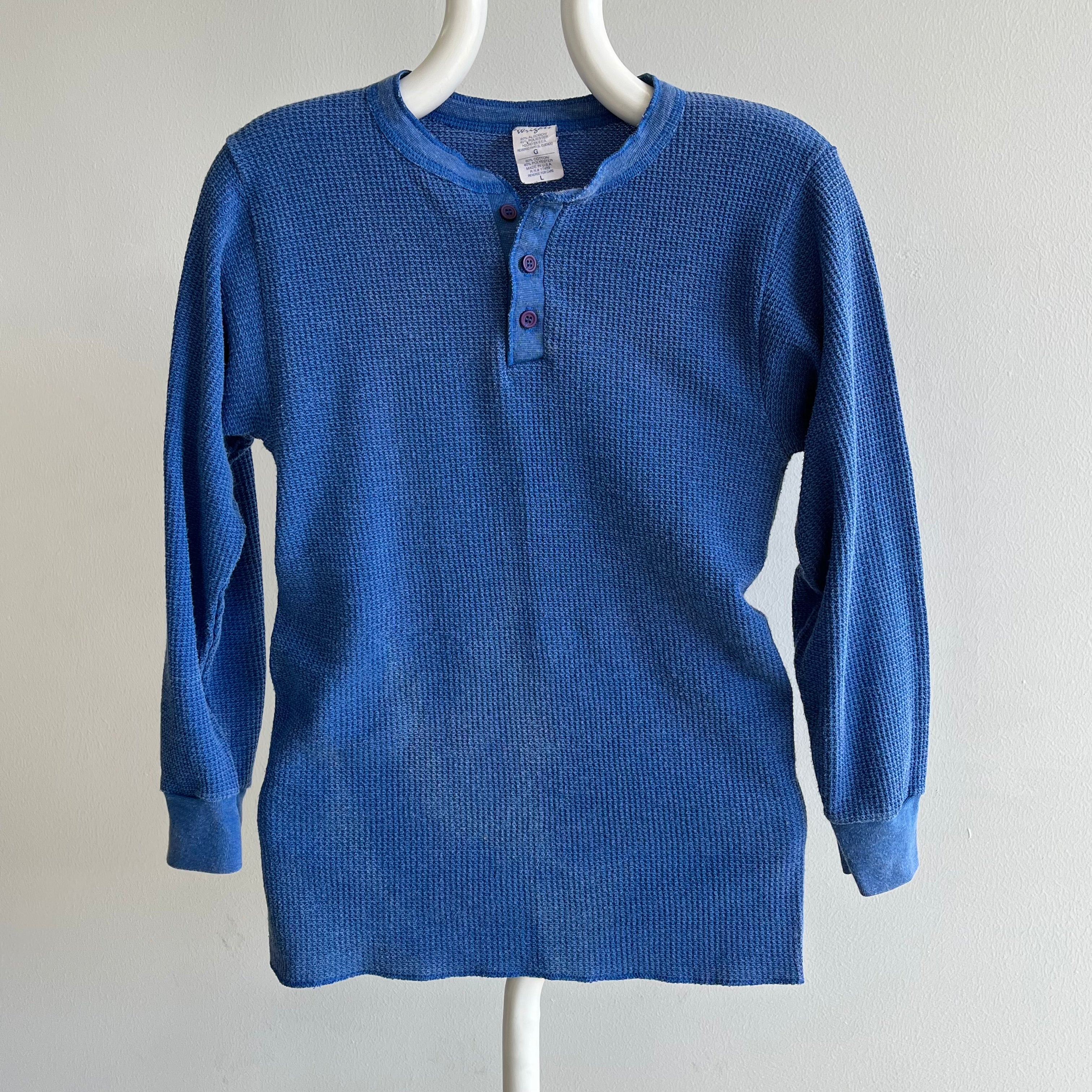 Henley Thermique Bleu Sun Faded des années 1980