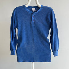 1980s Sun Faded Blue Thermal Henley