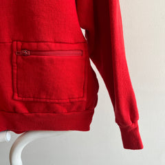 1970s Rad and Unusual Cut Red Quarter Zip Sweatshirt with Pockets!!  by VanCort