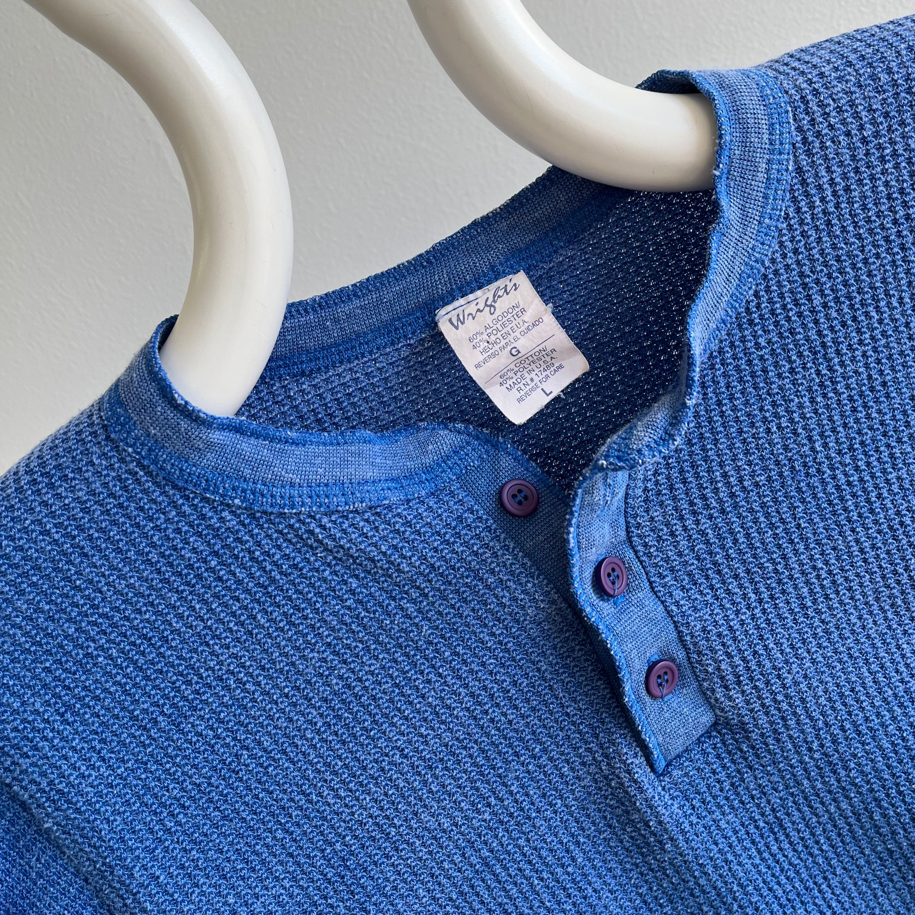 1980s Sun Faded Blue Thermal Henley