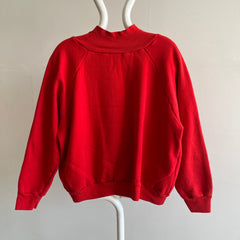 1970s Rad and Unusual Cut Red Quarter Zip Sweatshirt with Pockets!!  by VanCort