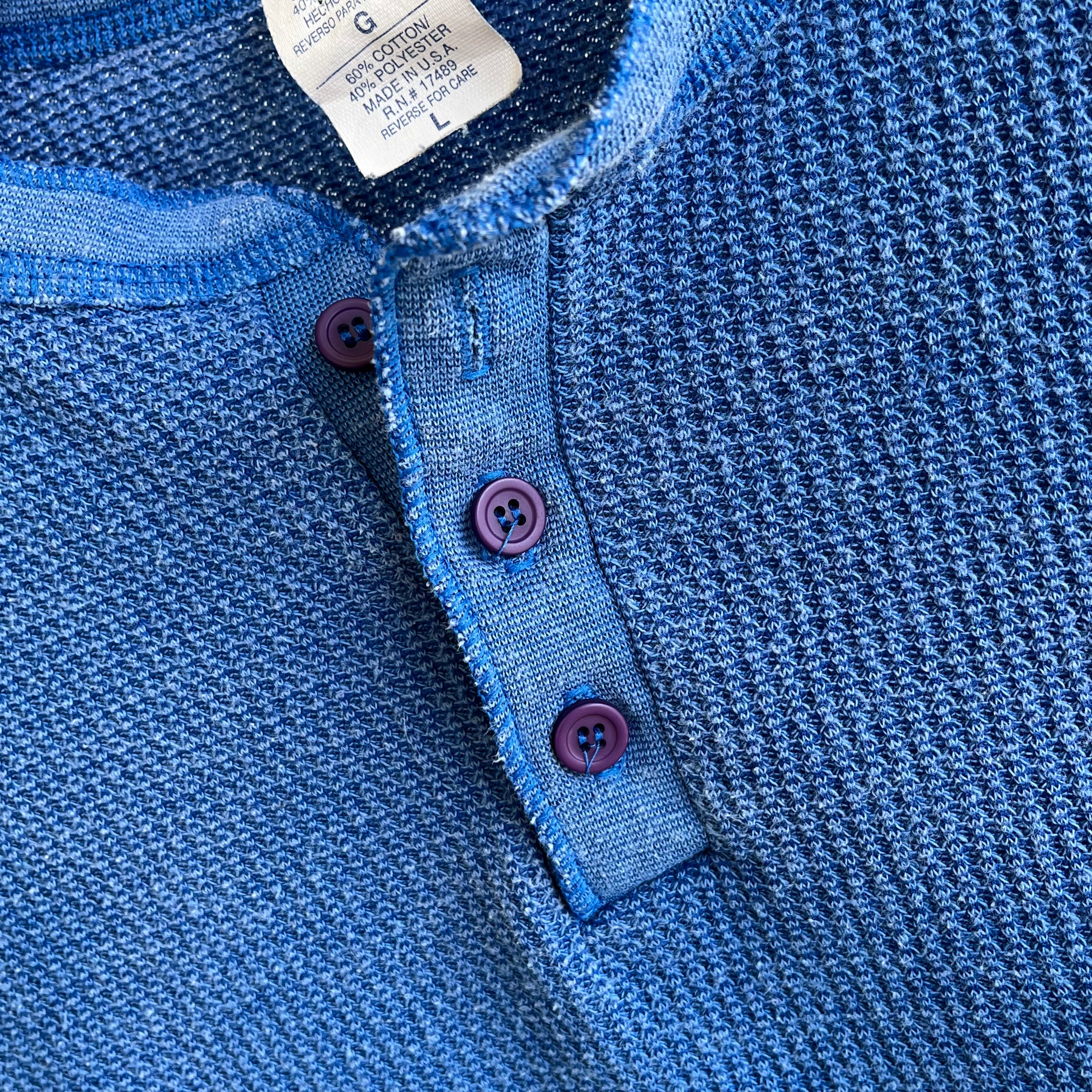 Henley Thermique Bleu Sun Faded des années 1980