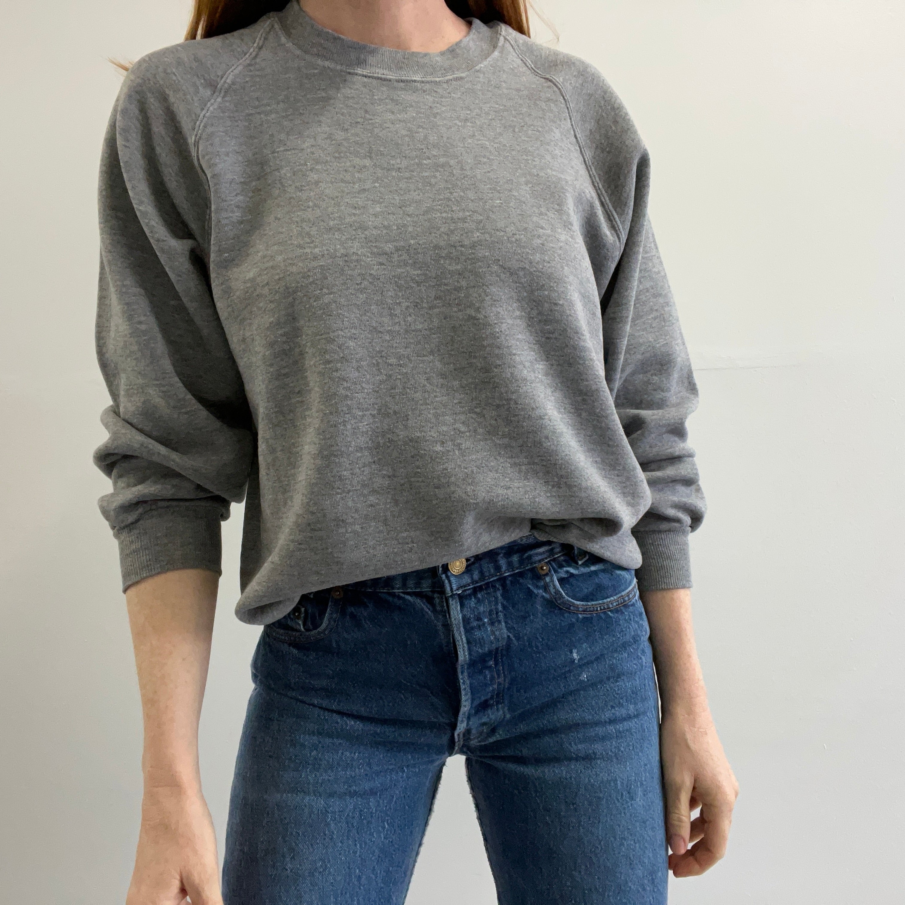 1980s Deep Gray Blank Sweatshirt with Staining