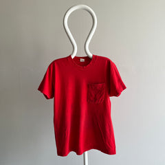 1980s FOTL Blank Red Pocket T-Shirt with Contrast Stitching