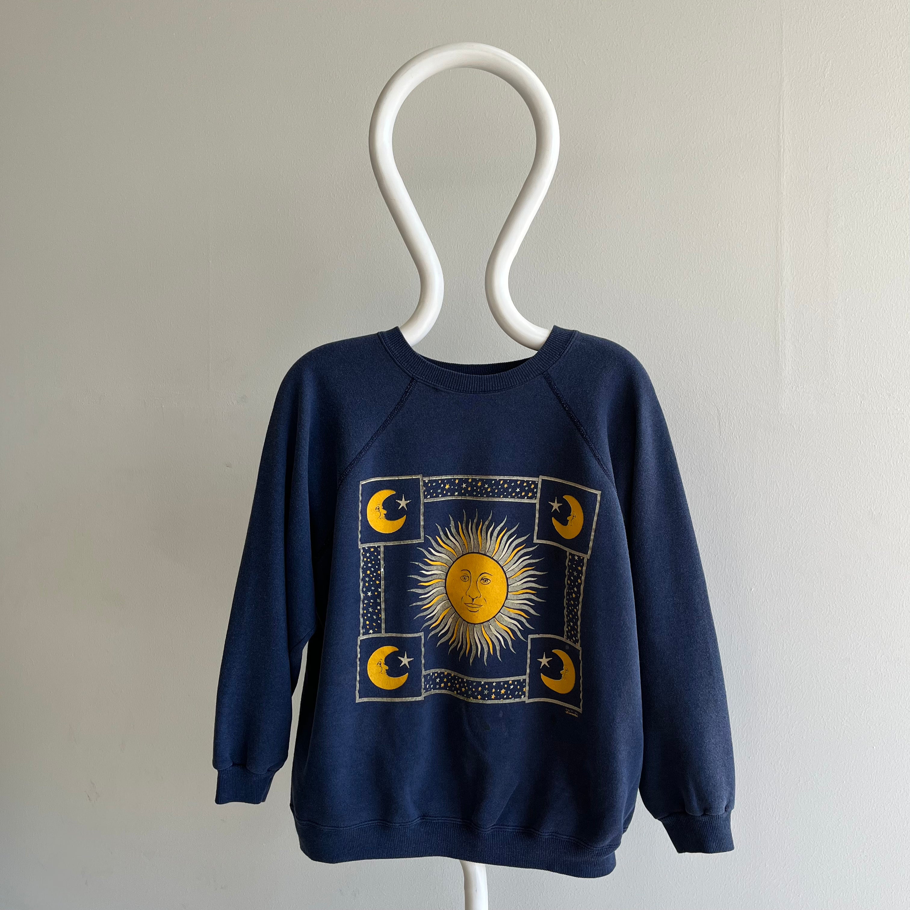 1980s Sun, Moon and Stars Sweatshirt - Staining