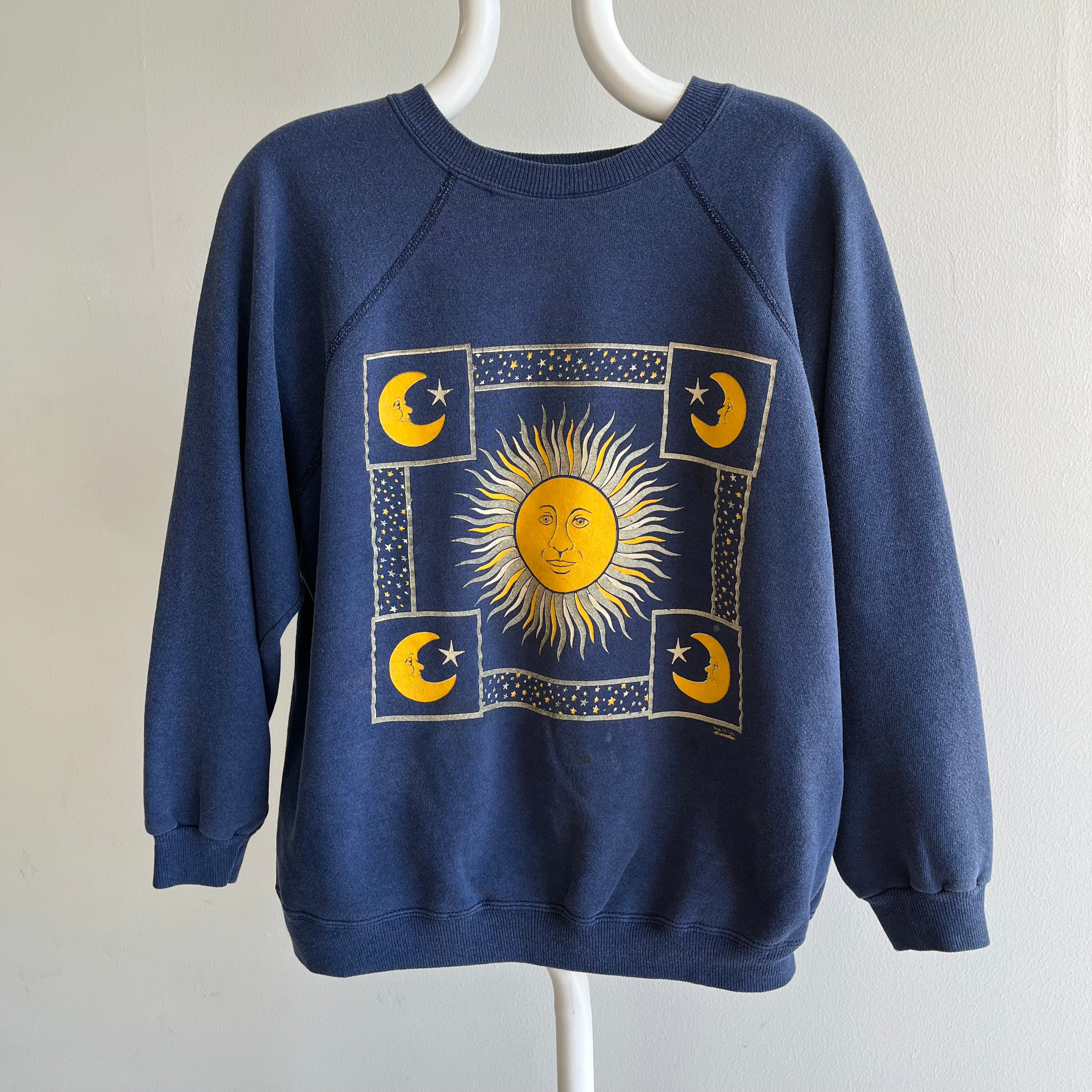 1980s Sun, Moon and Stars Sweatshirt - Staining