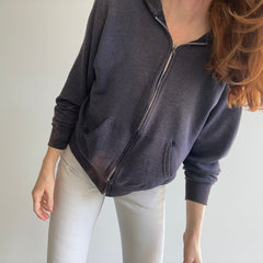 1970/80s EPIC Sun Faded Mended Super Soft and Slouchy Navy/Gray Zip Up Hoodie