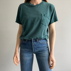 1980s Blank Blue/Green Worn Pocket T-Shirt