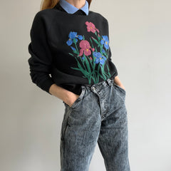 1980s Built In Collar Floral Sweatshirt