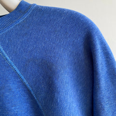 1980s Thinner Nicely Stained Faded Blue Raglan Sweatshirt