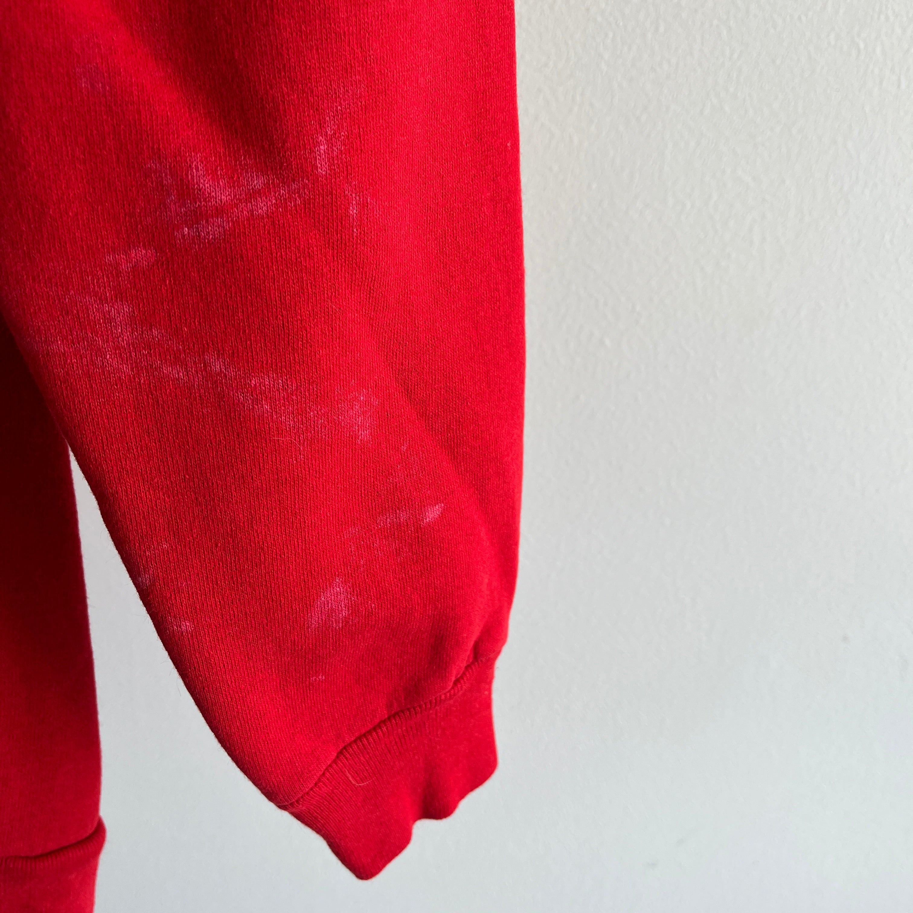 Sweat raglan rouge à manches latérales Aglow des années 1980