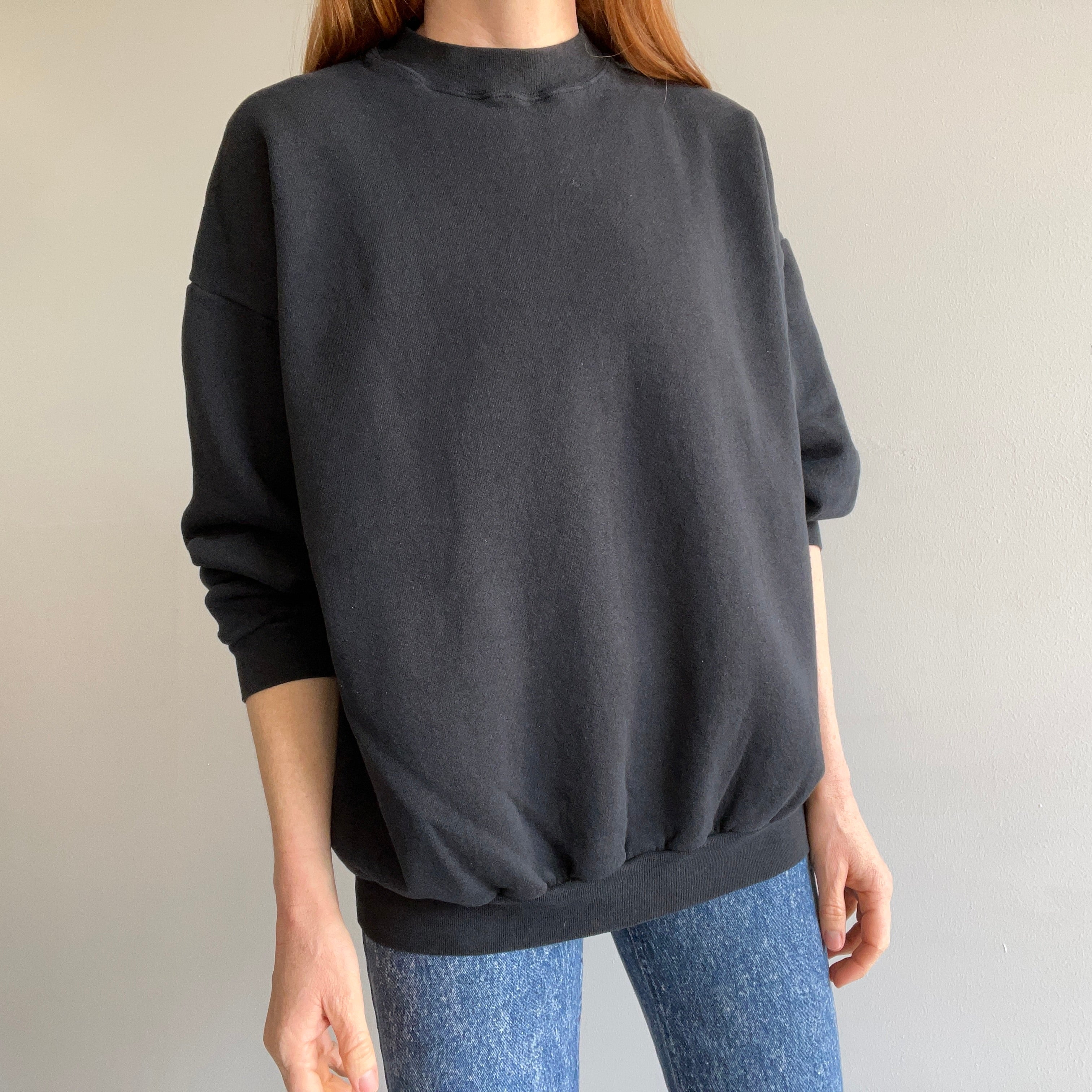 1990s Oversized Blank Faded Black Sweatshirt by Tultex