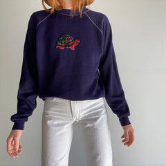 1970s REALLLLLLY Good Sparkly Turtle Contrast Stitching DIY Slouchy Sweatshirt