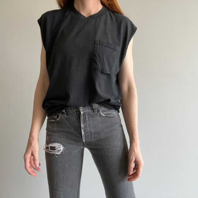 1990s Blank Black Muscle Tank by FOTL