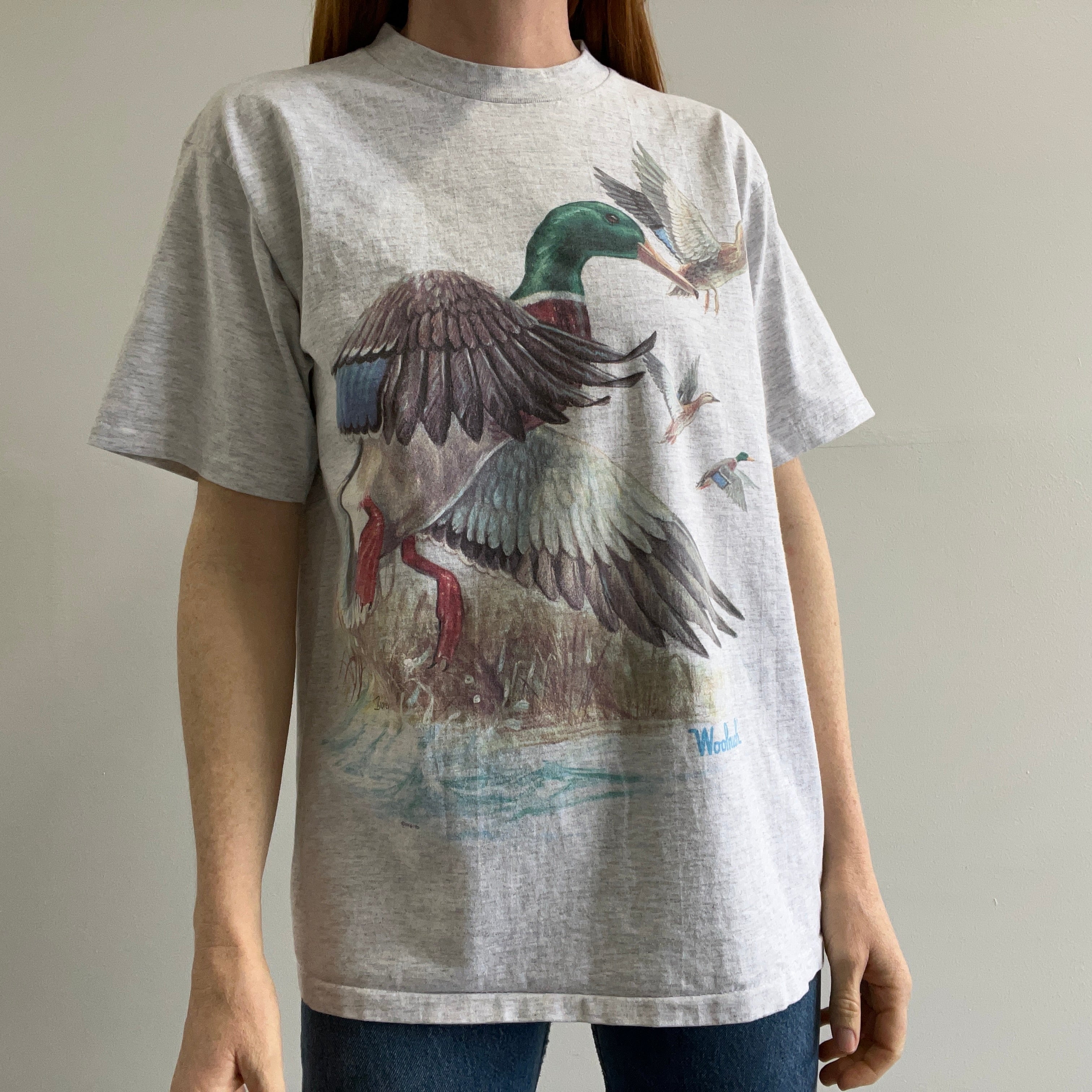 1990 uSA Woolrich Mallard T-shirt avant et arrière - Oh mon dieu !