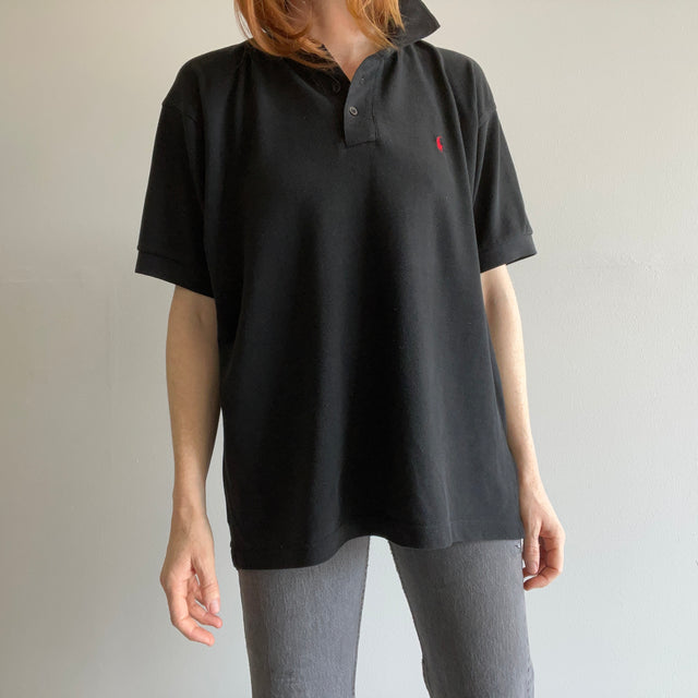1990s XXL Ralph Lauren Blanc Polo T-Shirt Noir