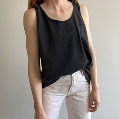 1990s Faded Blank Black Cotton Tank