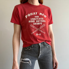 1990 Pohat Red Softball Champs T-shirt délavé et usé par Screen Stars