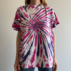 T-shirt en coton teint par nœuds rose et violet des années 1990