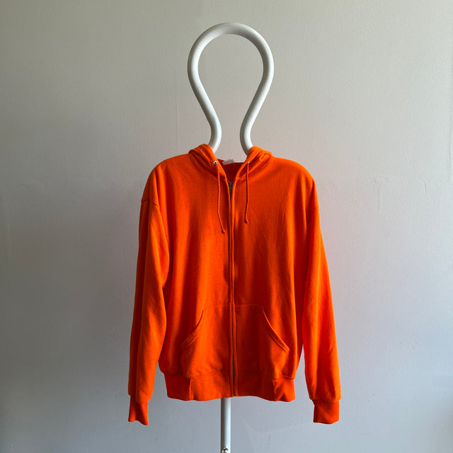 Sweat à capuche zippé ultra doux isolé orange fluo 1990s