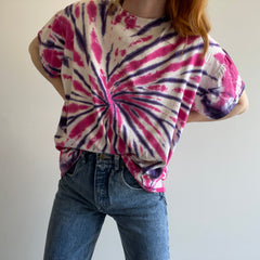 1990s Pink and Purple Tie Dyed Cotton T-Shirt