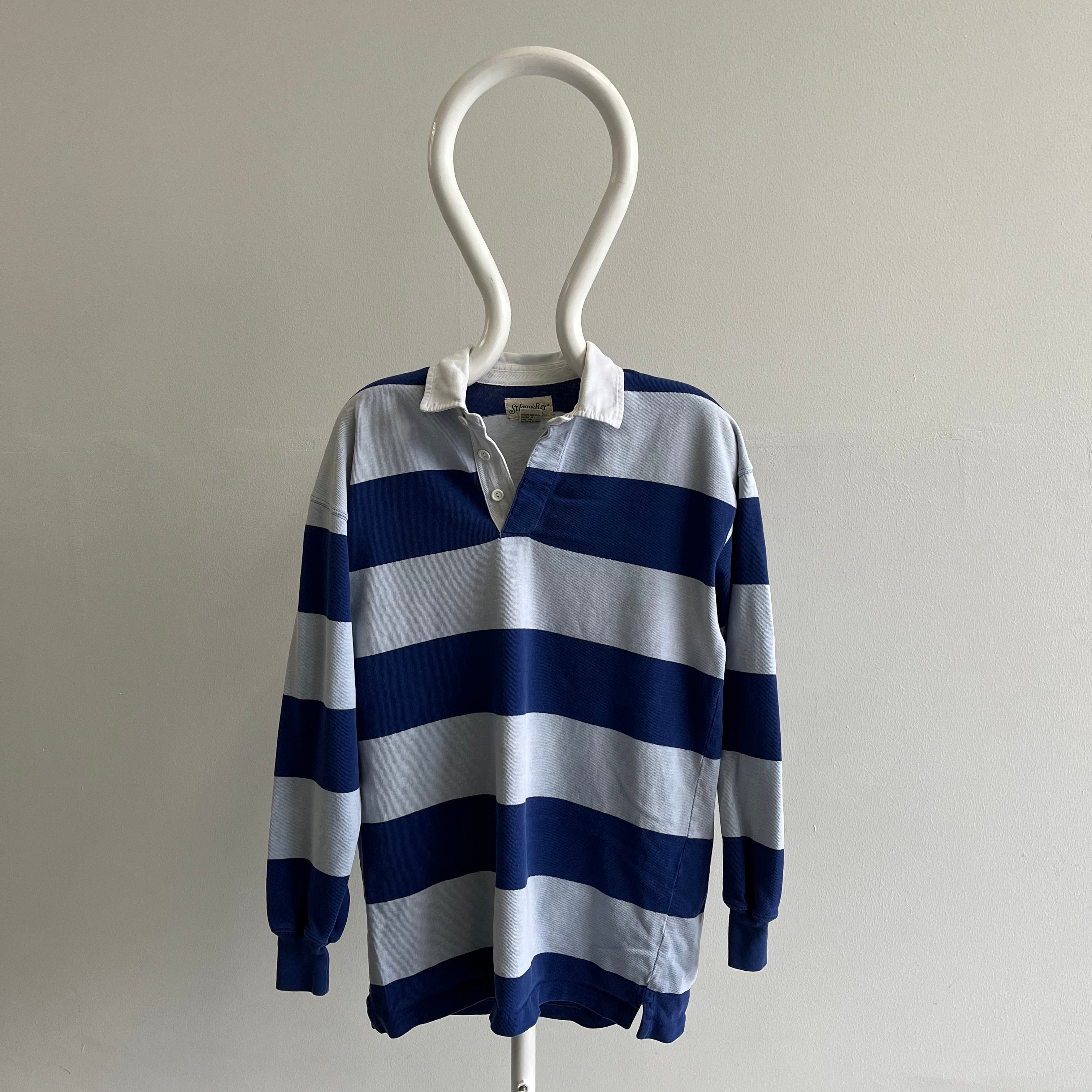 1990s Baby Blue and Navy Blue Rugby Shirt by St. John's Bay