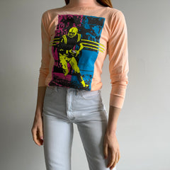 1990 Faded Neon Mock Neck Football Long Sleeve T-Shirt