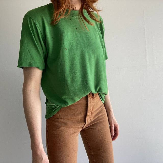 1980s Paint Stained Sunbelt Beat Up Blank Green T-Shirt