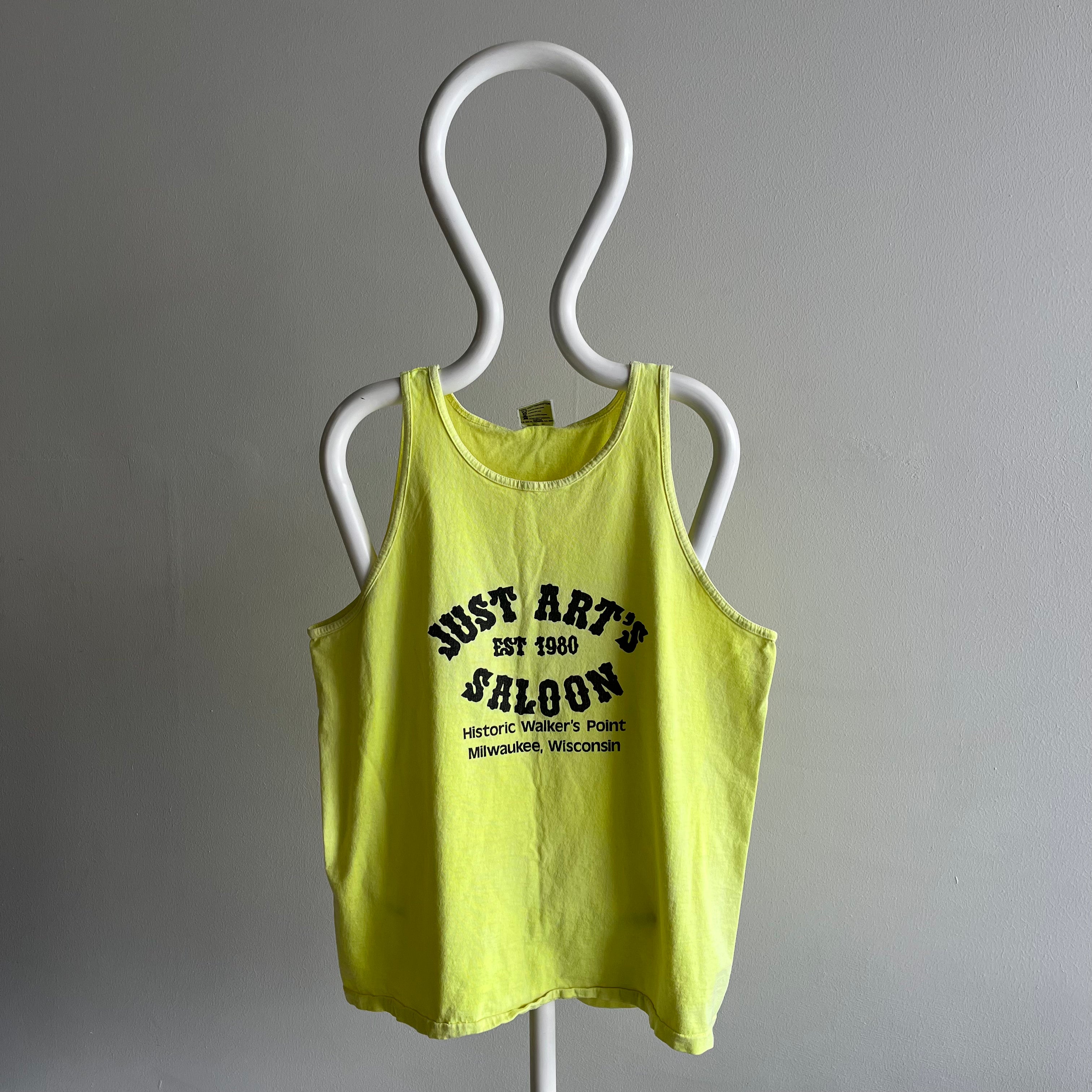 1990s Just Art's Saloon - Milwaukee, Wisconsin Neon Yellow Tank Top