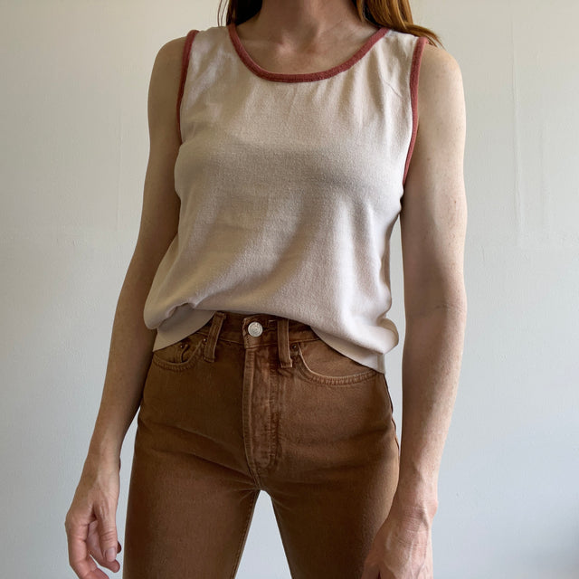 1970s Beige Tank with Contrast Rust Ribbing