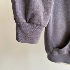 1970/80s Faded Blue/Gray Zip Up Hoodie with Belled Sleeves at Cuff - Swoon