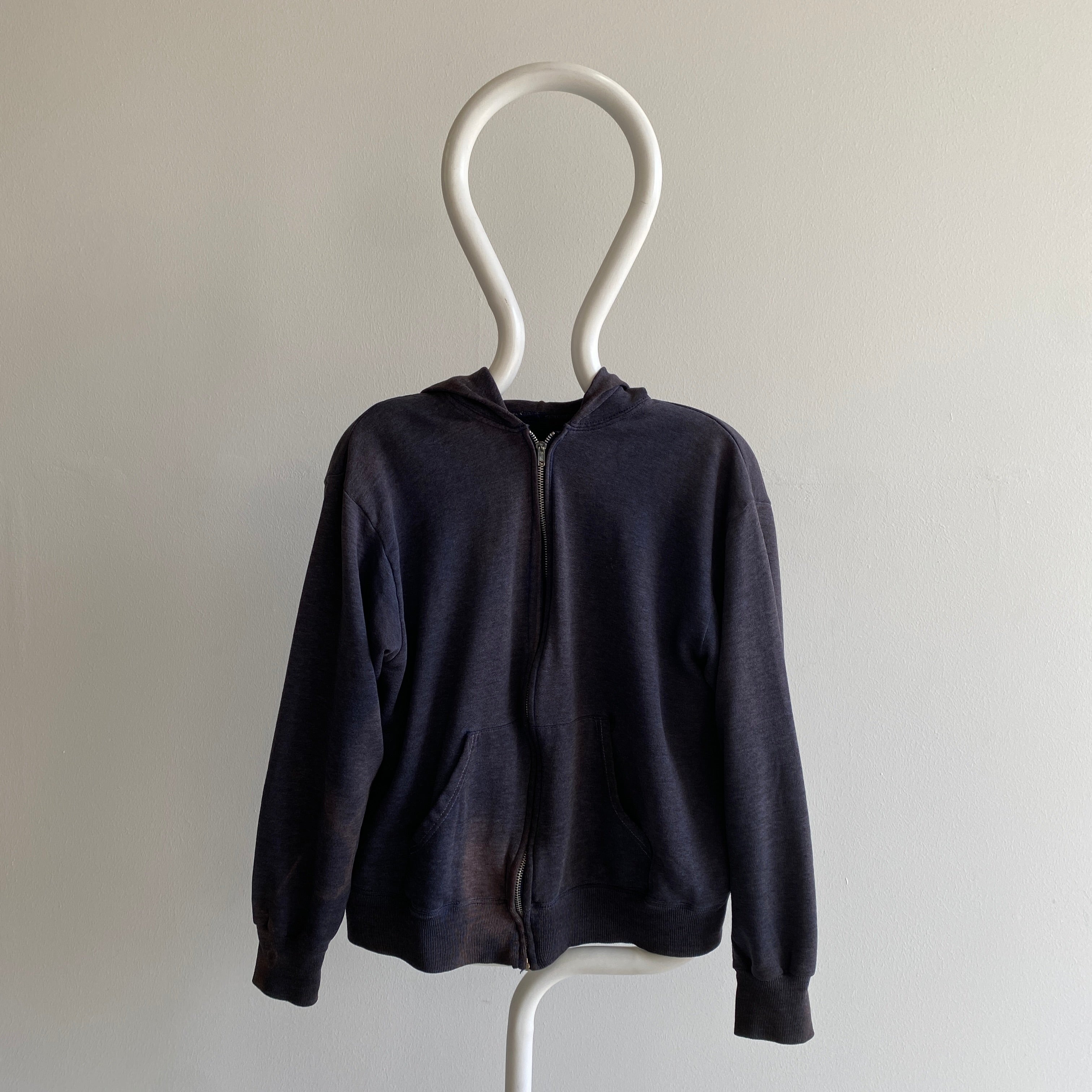 1970/80s EPIC Sun Faded Mended Super Soft and Slouchy Navy/Gray Zip Up Hoodie