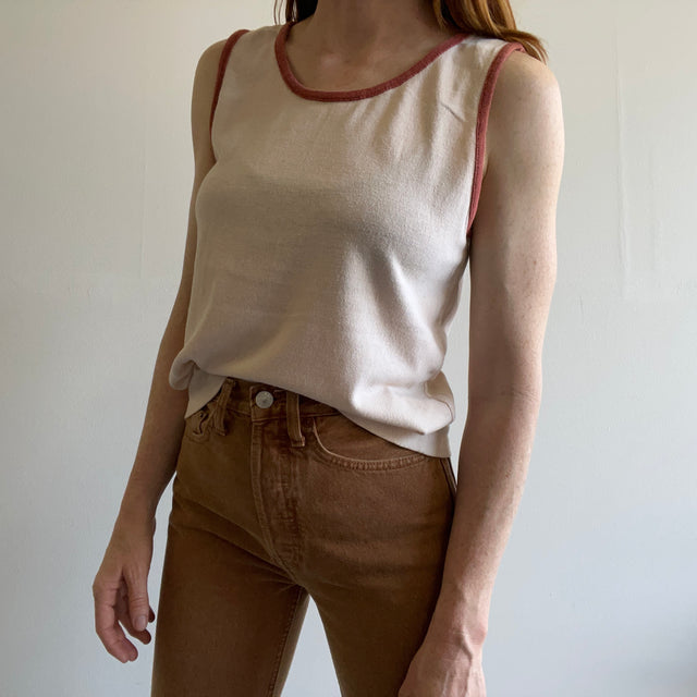 1970s Beige Tank with Contrast Rust Ribbing